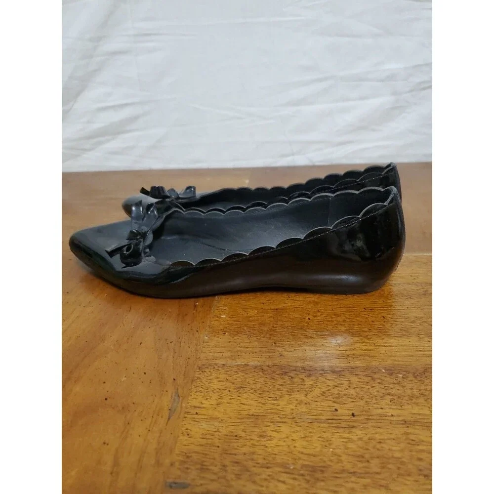Kate Spade New York Eleni Flex Black Patent Leather Flat Ballet Shoes Bow Sz 8.5